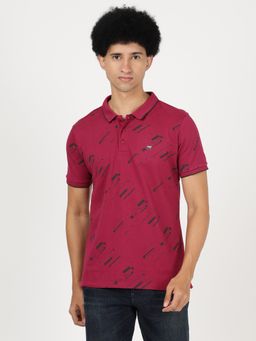 Wrangler - Mens Regular Printed Magenta Polo T-Shirt