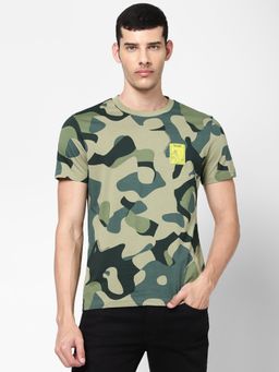 Wrangler - Mens Regular Camouflage Olive T-Shirt