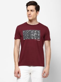Wrangler - Mens Regular Printed Maroon T-Shirt