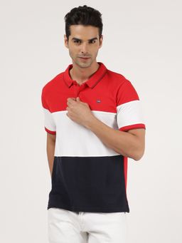 Wrangler - Men Regular Colorblock Red Polo T-Shirt