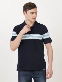 Wrangler - Men Regular Striped Navy Polo T-Shirt