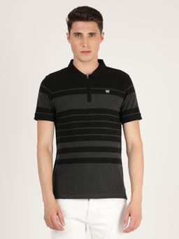 Wrangler - Men Regular Striped Black Polo T-Shirt