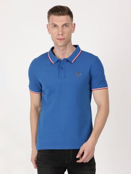 Wrangler - Men Snorkel Blue Solid Regular Polo T-Shirt