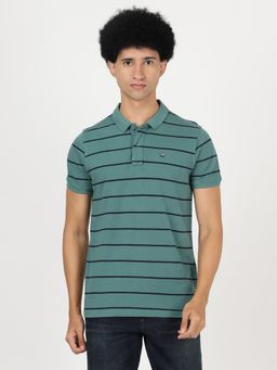 Wrangler - Mens Regular Striped Green Polo T-Shirt