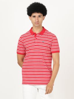 Wrangler - Mens Red Striped Polo T-Shirt
