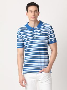 Wrangler - Men Blue Striped Regular Polo T-Shirt