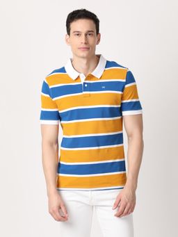 Wrangler - Men Yellow Striped Regular Polo T-Shirt