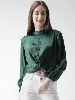 KASSUALLY - Green Satin Beaded Top