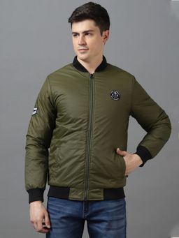 Urbano Fashion - Mens Green Full Sleeve Zippered Puffer Jacket