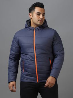 Urbano Plus - Mens Navy Blue Full Sleeve Zippered Hooded Neck Puffer Jacket