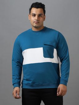 Urbano Plus - Mens Green Cotton Color Block Round Neck Sweatshirt