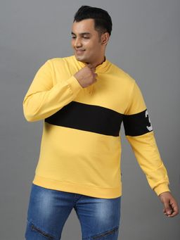 Urbano Plus - Mens Yellow Cotton Color Block Round Neck Sweatshirt