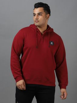 Urbano Plus - Mens Maroon Cotton Solid Button Hooded Neck Sweatshirt