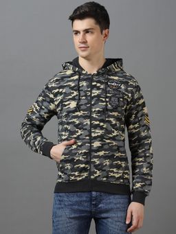 Urbano Fashion - Mens Grey Cotton Camouflage Printed Hooded Neck Sweatshirt