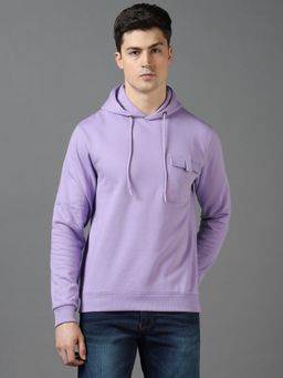 Urbano Fashion - Mens Purple Cotton Solid Hooded Neck Sweatshirt