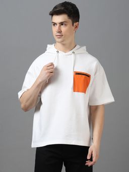 Urbano Fashion - Mens White Cotton Solid Oversized Hooded Neck Sweatshirt