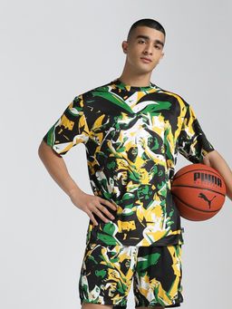 Puma - Rival Rage Relaxed Fit All-Over Print Basketball Mens Green T-Shirt