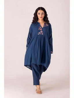 Karuna Khaitan - Womens Blue Dhruvee Embroidered Co-ord (Set of 2)