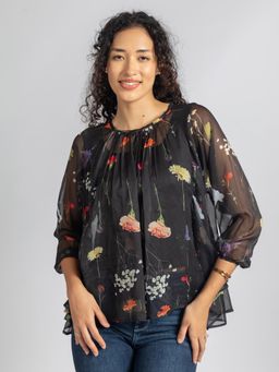 Torsha - Black Flary Sheer Top with Detached Inner