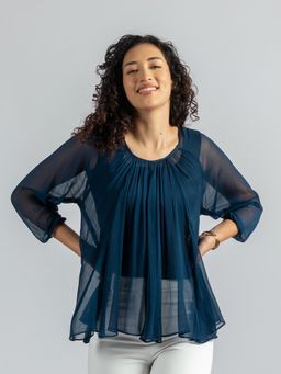 Torsha - Blue Flary Sheer Top with Detached Inner