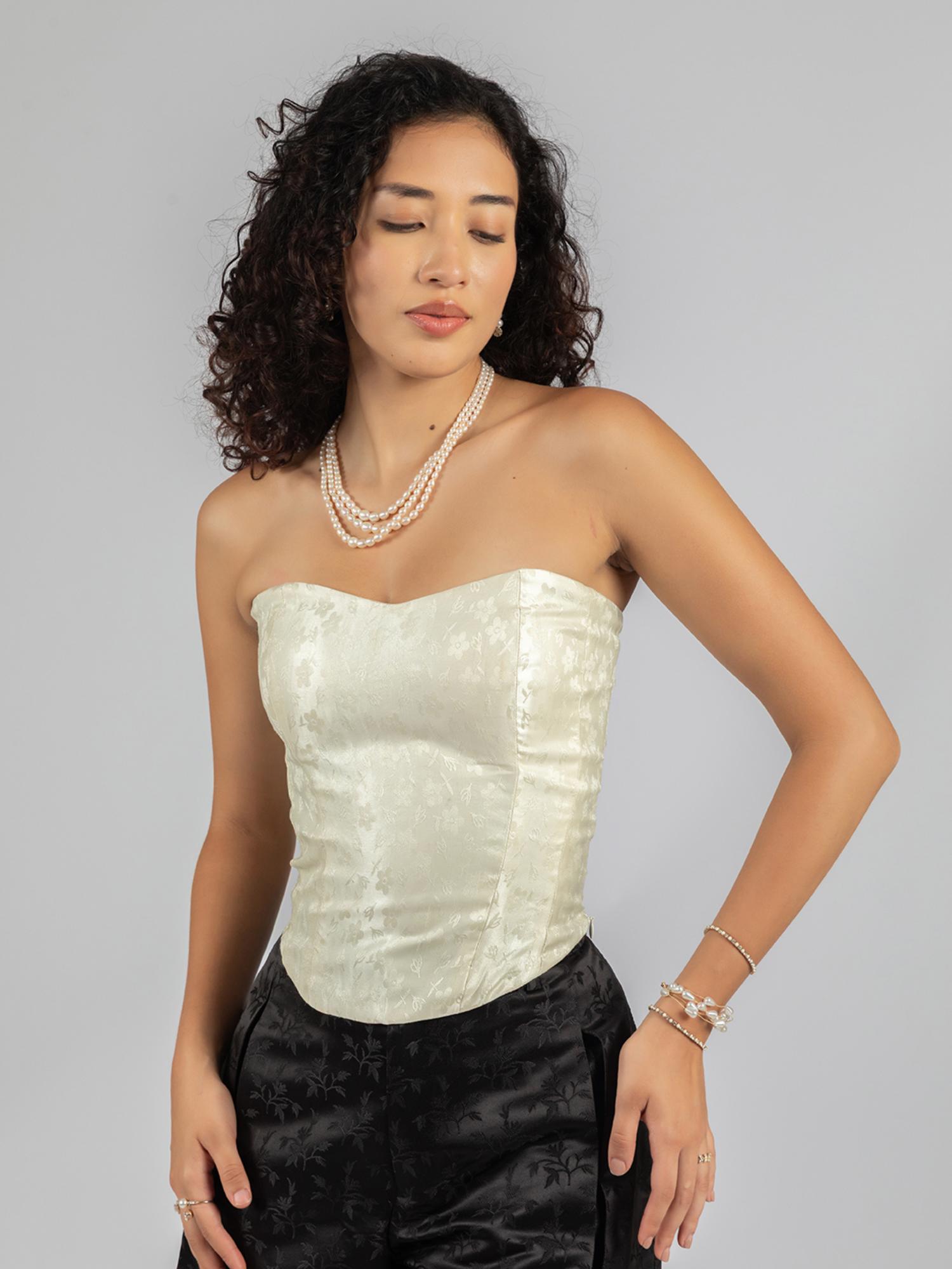 Buy Torsha Brocade Ivory Corset Top (XXS) Online