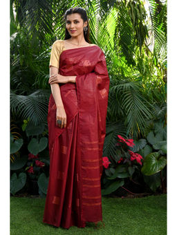 Beatitude - Maroon Kota Handwoven Banswara Silk Saree with Unstitched Blouse