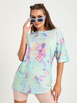 Styli - Multi-color Short Sleeve Tie And Dye Oversized Longline T-shirt