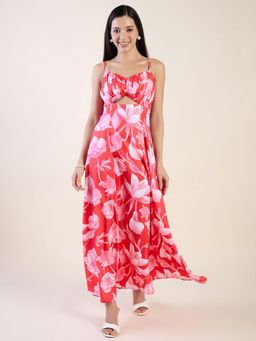AAYU - Red Floral Printed Cut-Out Strappy Crepe Maxi Dress
