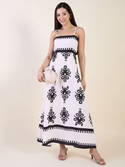 AAYU - Spaghetti Straps White Printed Crepe Maxi Dress