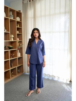 Sugnaa - Womens Blue Cotton Solid Co-Ord Set