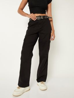 max - Womens Black Solid Cargo Pant