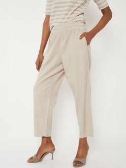 max - Womens Cream Solid Ankle Length Trouser