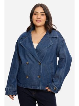 Virgio - Womens Solid Cotton Denim Plus Size Blazer