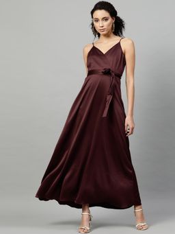 STREET 9 - Burgundy Satin Maxi Dress