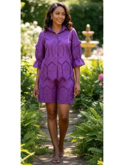 HOUSE OF JAMOTI - Purple Iris Schiffli Co-Ord Set