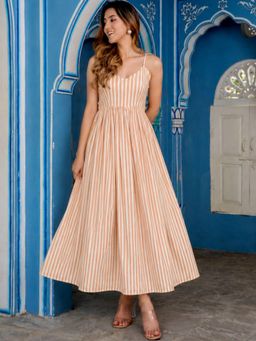 HOUSE OF JAMOTI - Beige Vanilla Stripes Dress