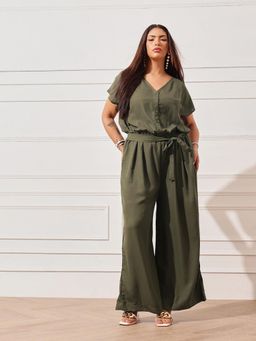 CURVY STREET - Olive Relaxed Fit Jumpsuit with Belt