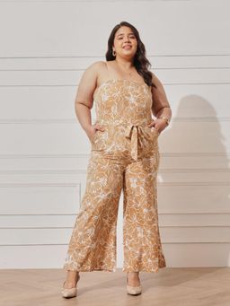 CURVY STREET - Beige Printed Jumpsuit with Belt