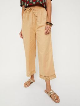 max - Womens Beige Lace Hem Trouser