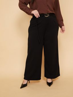 max - Womens Black Pleated Wide Leg Trouser