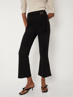 max - Womens Black Solid Flared Crop Trouser