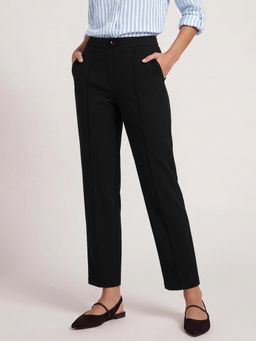 max - Womens Black Pintuck Tapered Fit Trouser