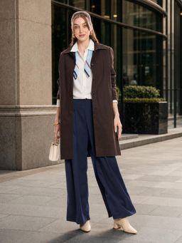 Virgio - Womens Brown Solid Cotton Shirt Collared Trench Coat