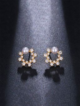 Yellow Chimes - Gold-Plated Crystal Pearl Studded Earrings