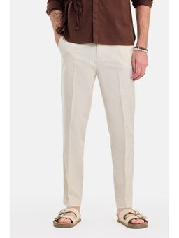 Snitch - Cream Textured Regular Casual Trouser for Men