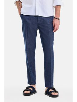 Snitch - Navy Textured Regular Casual Trouser for Men