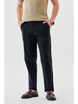 Snitch - Navy Blue Solid Slim Casual Chinos for Men