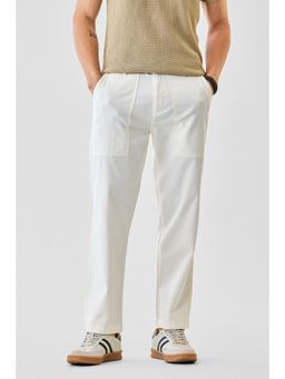 Snitch - White Plain Relaxed Casual Trouser for Men