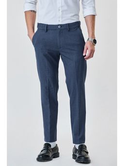 Snitch - Navy Blue Self-design Slim Formal Trouser for Men