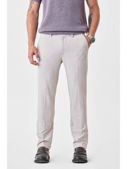 Snitch - Beige Self-design Slim Formal Trouser for Men